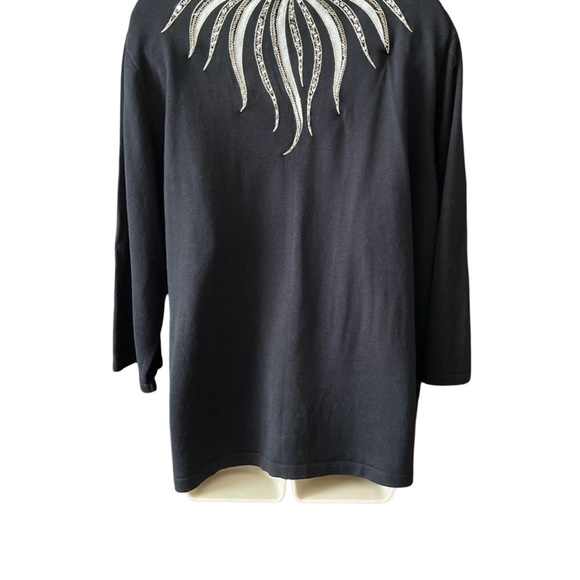 Bob Mackie Wearable Art Cardigan Sweater Sz 2X Black Embellished 3/4 Sleeve Knit - Picture 6 of 10